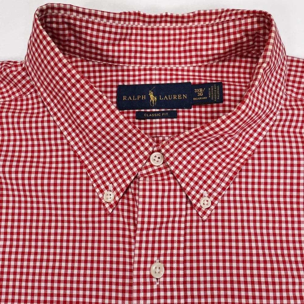 RALPH LAUREN Men's 3XB Red White Gingham Classic Fit Button Down Dress Shirt